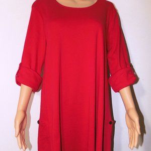 Simply Noelle Button Pocket Tunic w/Adjustable Sleeves - RED